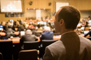 BIC Representative Daniel Perell at the 56th Commission for Social Development. Mr Perell is chairperson of the NGO Committee for Social Development.