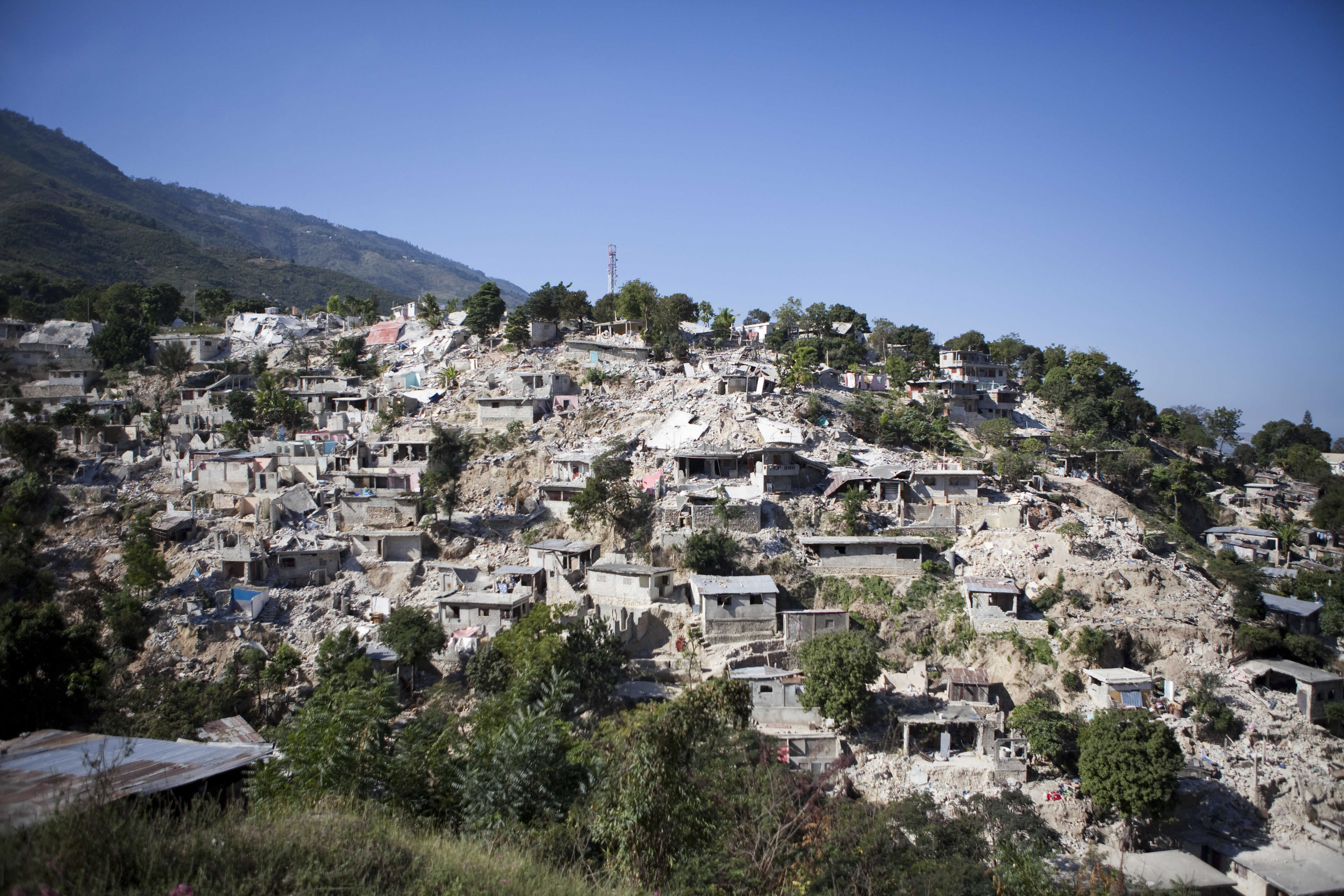 This view shows the damage in the Petionville section of the Haitian capital. At the time of the earthquake, the population of the Port-au-Prince metropolitan area was estimated at around 1.7 million people.