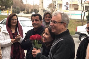 Friends and family greet Saeid Rezaie after he was released from prison following an unjust 10-year sentence.