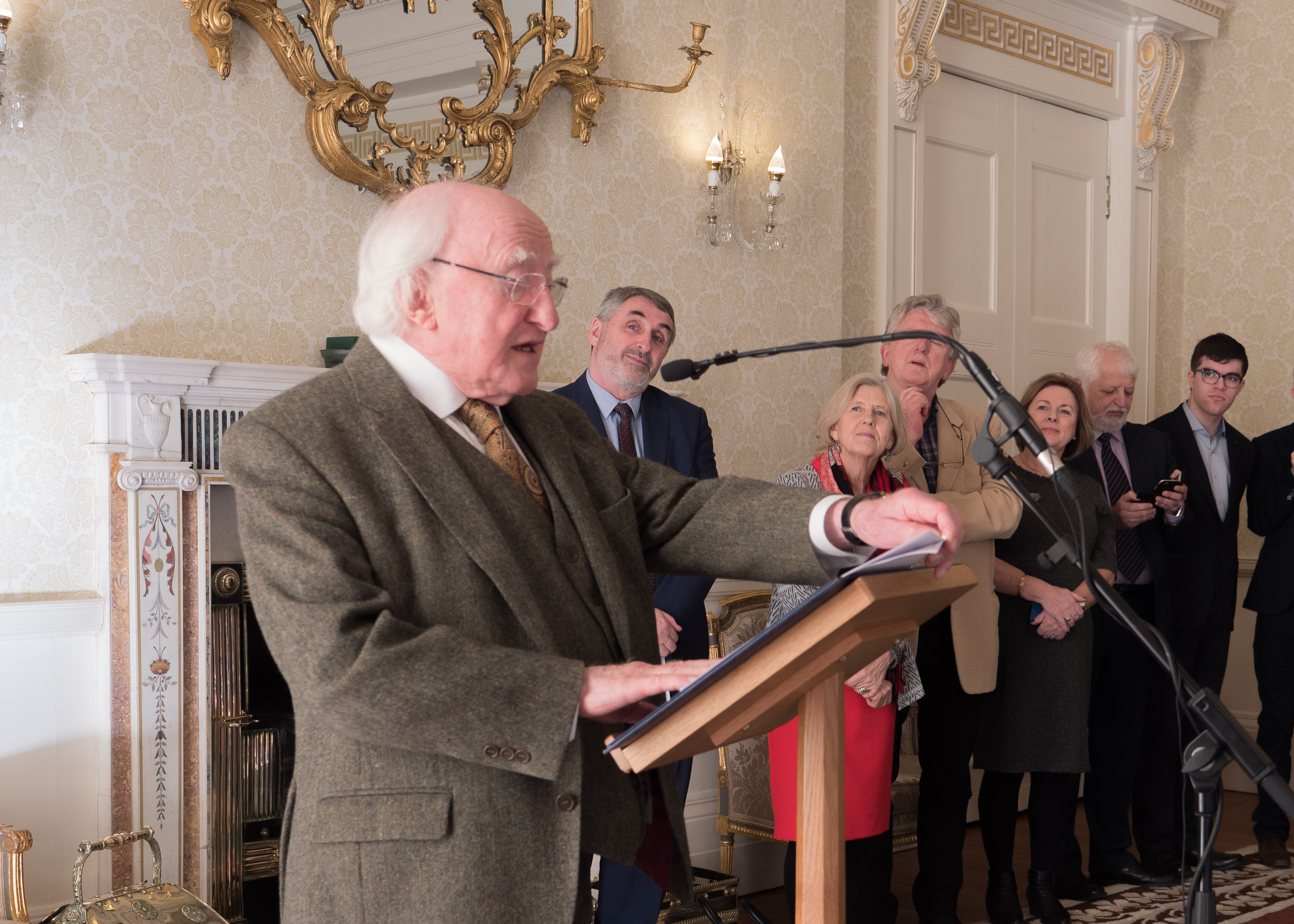 The President of Ireland offers some remarks at the reception for the Baha’i community held at the official residence of the President.