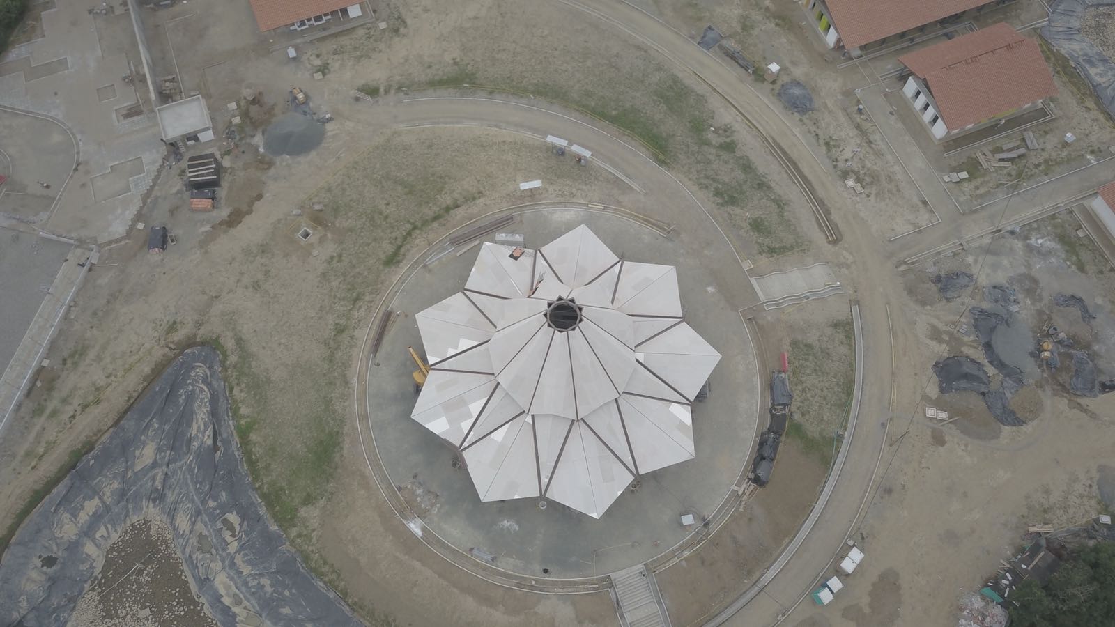 An aerial view of the House of Worship under construction