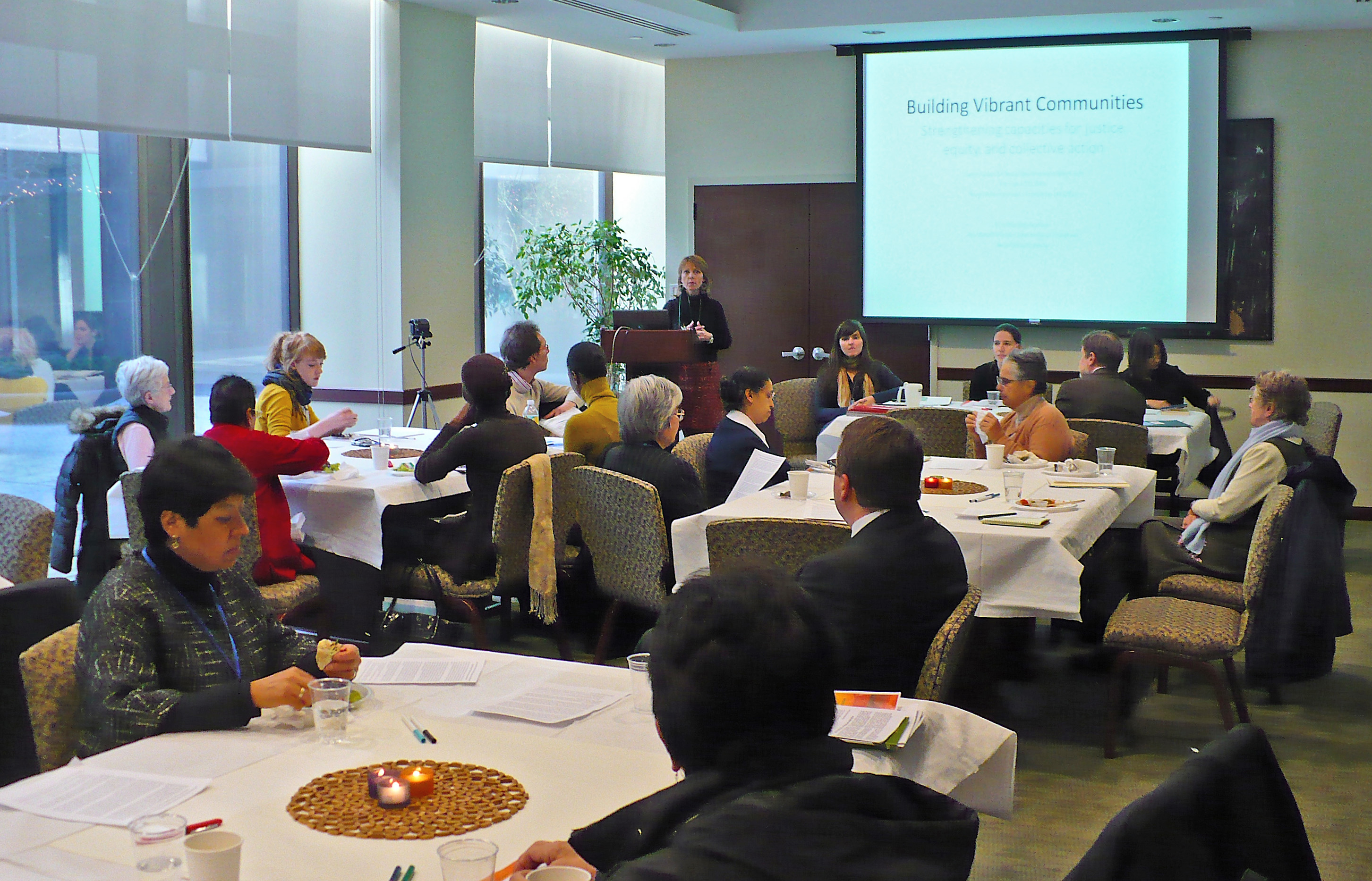 A "World Cafe" hosted at the Baha'i International Community's United Nations offices on 10 February, as a side event to the UN Commission on Social Development. Participants discussed the features of a healthy community.