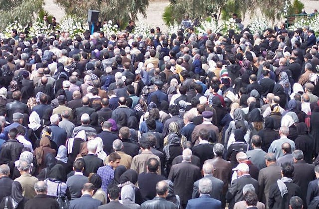 The funeral of Mrs. Ashraf Khanjani, held in Tehran on Friday 11 March 2011. Between 8,000 and 10,000 mourners from throughout Iran were reportedly in attendance.