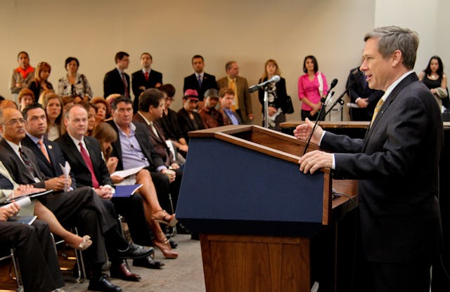 U.S. Senator Mark Kirk speaking at a reception in Washington D.C. on 12 May 2011, about his legislative efforts to support human rights for the people of Iran. Senator Kirk recently introduced a resolution condemning the religious persecution of the Baha'is in Iran, including the unlawful incarceration of the Washington reception's honourees – the seven imprisoned leaders of the Iranian Baha'i community.