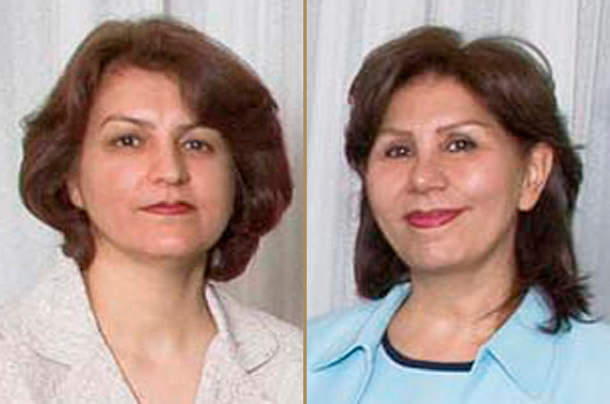 فریبا کمال آبادی، سمت چپ، و مهوش ثابت، سمت راست. جامعۀ جهانی بهائی تأیید کرده است که آنها دوباره از زندان قرچک به زندان اوین در تهران منتقل شده اند.