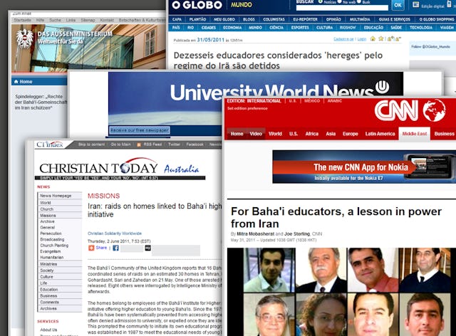 Governments, human rights organizations and people of good will around the world are calling on Iran to release some 15 Baha'i educators, who have now been imprisoned for more than three weeks. Among the articles about the arrests, reports have appeared in Brazil's 'O Globo' newspaper, and on the websites of CNN International and 'University World News.'