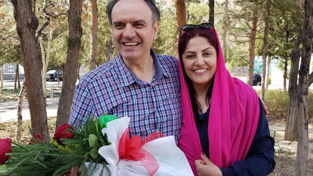 Vahid Tizfahm and his wife, Furuzandeh Nikumanesh, reunited after his 10 year imprisonment