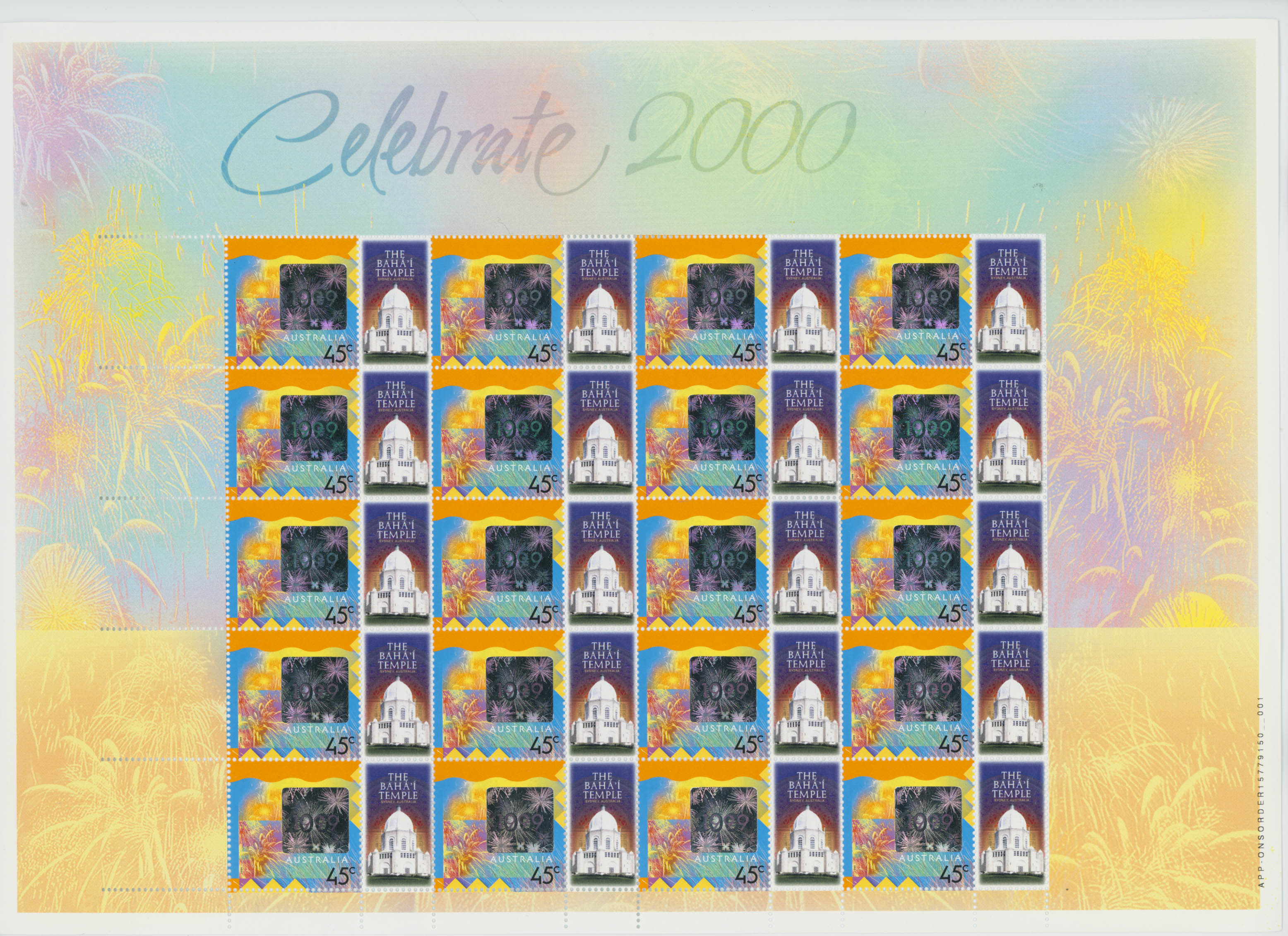 A commemorative stamp released in Australia featuring a design of the Baha’i House of Worship in Sydney, released in 2000 during the Olympic Games.