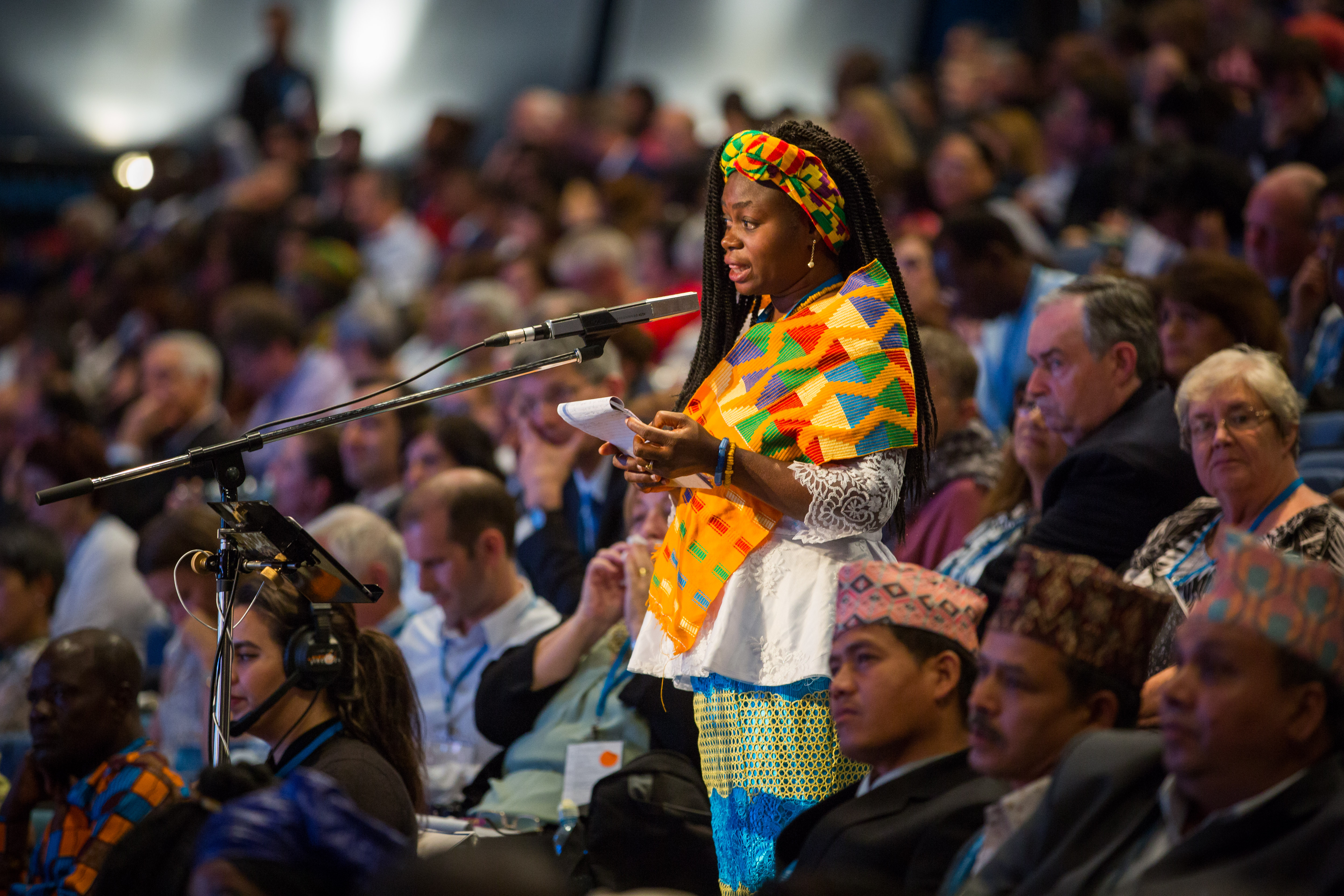 Consultative sessions at the International Baha’i Convention have so far focused on major areas of development and progress around the Baha’i world. Here, a delegate from Ghana addresses the Convention.