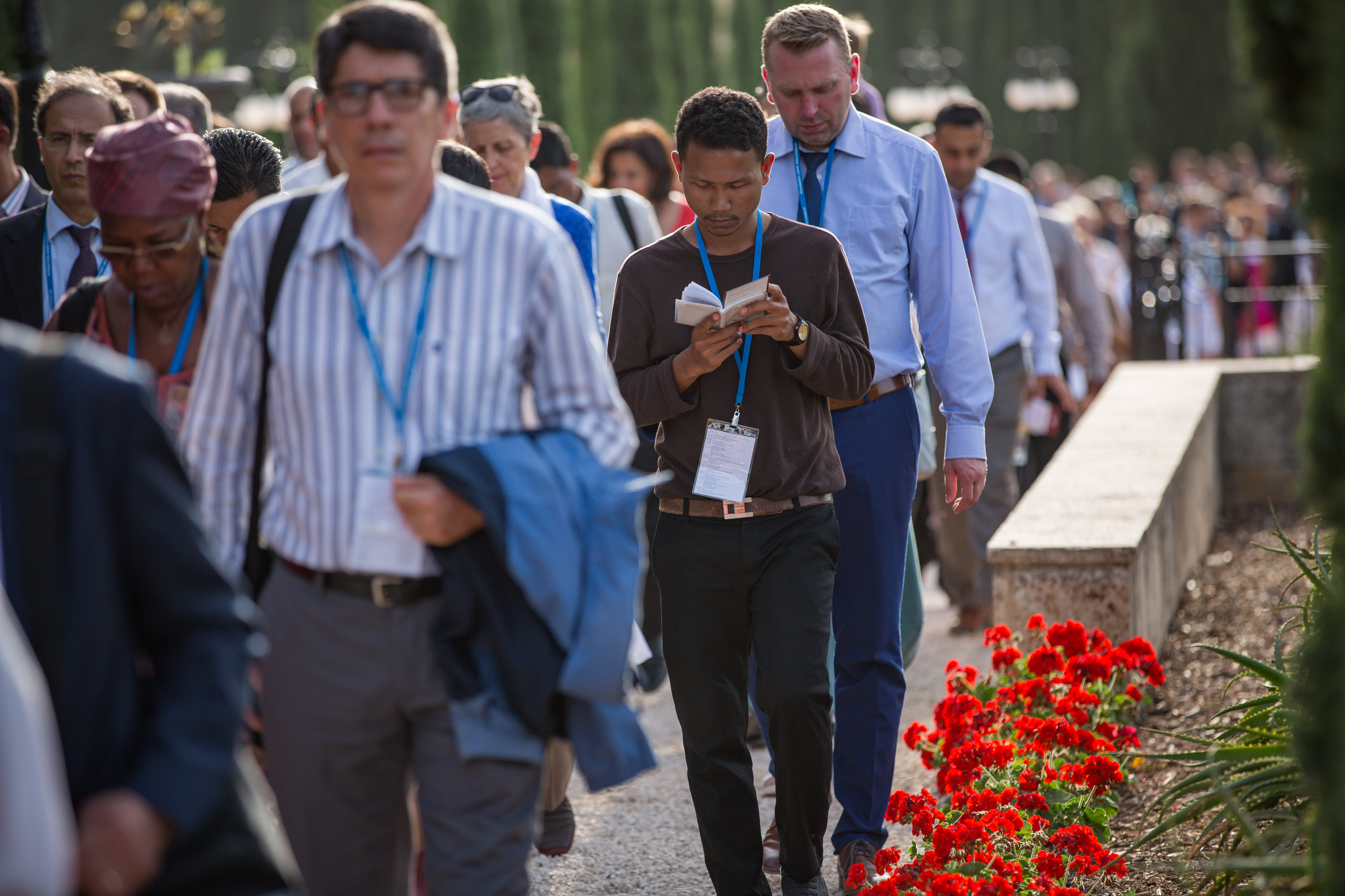 Delegates circumambulate the Shrine of Baha’u’llah during the 12th day of Ridvan celebration.