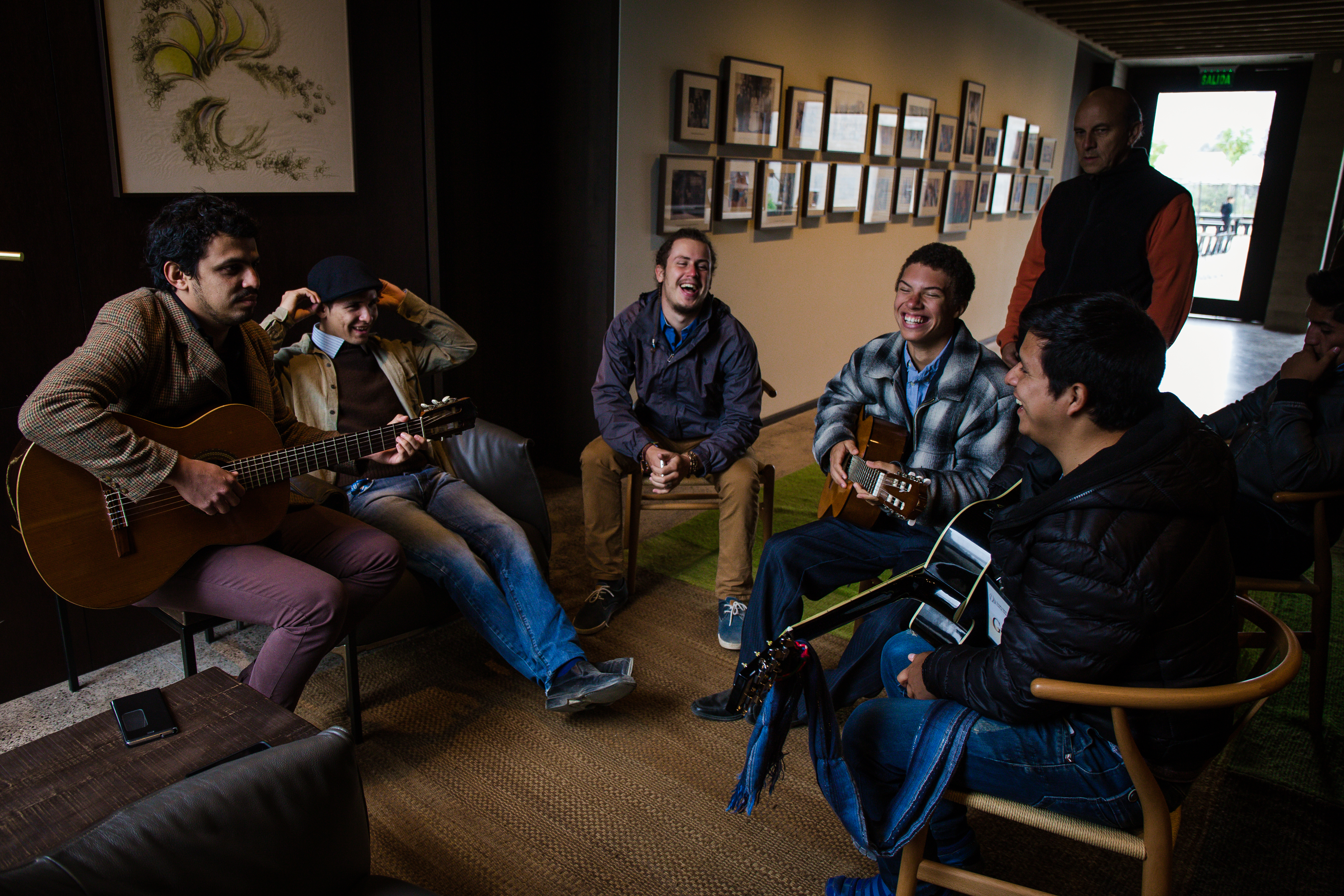 Music imbues many of the youth activities that take place on the Temple grounds. Here volunteers who assist with work at the House of Worship sing and play music together.