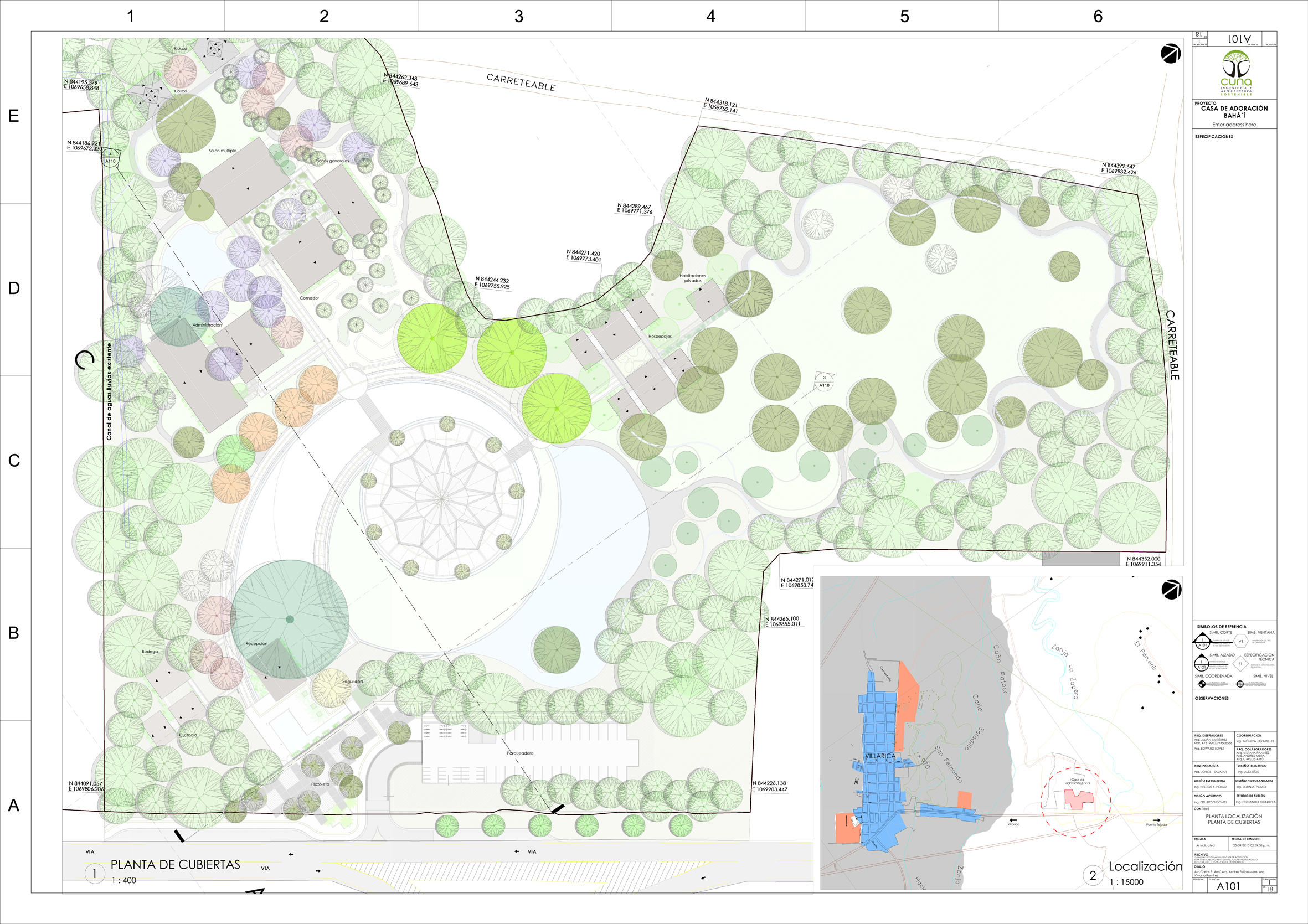 This architectural drawing shows the design of the site of the House of Worship from a bird’s eye view.