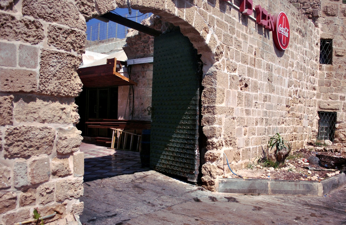 This recent photo shows the outside of the sea gate. The door is a replica of the original.