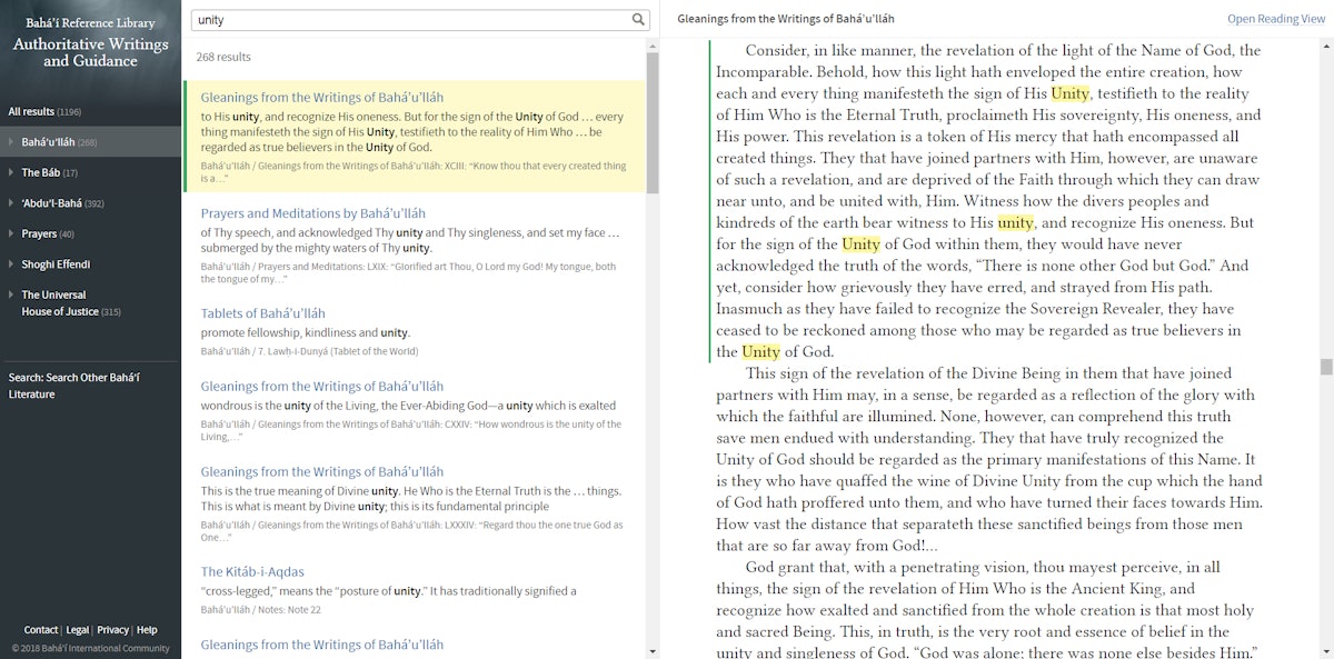 A new search function on the Baha’i Reference Library allows the reader to navigate easily among results.