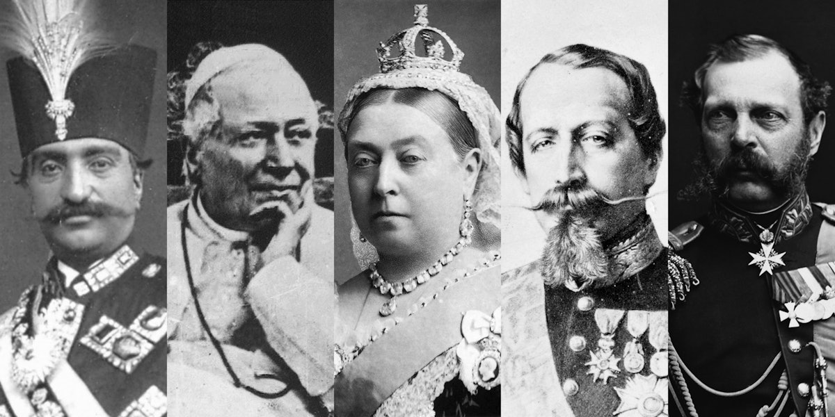 (From left) Nasiri'd-Din Shah of Iran, Pope Pius IX, Queen Victoria, Napoleon III of France, and Russia's Czar Alexander II were each recipients of epistles from Baha’u’llah penned in Akka.