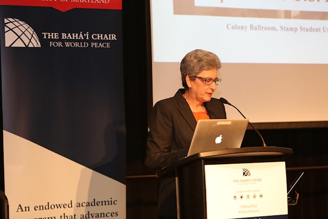 Hoda Mahmoudi, the current holder of the Baha'i Chair for World Peace at the University of Maryland, College Park