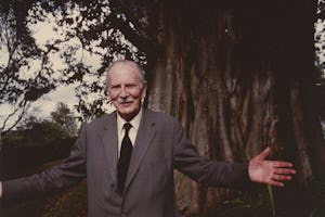 This 1976 photo shows Richard St. Barbe Baker in front of a tree in Nairobi, Kenya.