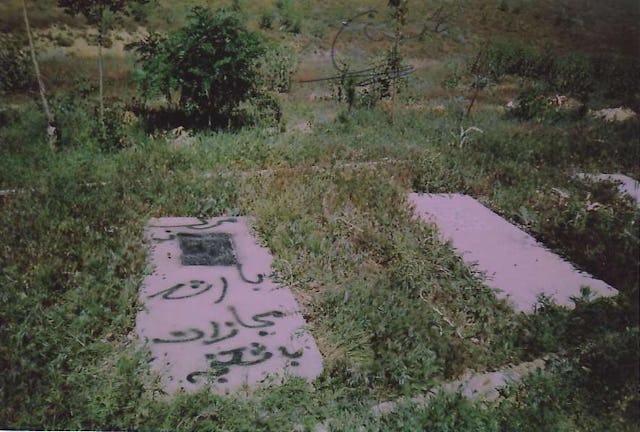 Los bahá'ís en Irán también sufren incitación al odio y a los ataques. Esta foto muestra un grafiti en un cementerio en Hamadán que dice, «muerte con la tortura más severa».