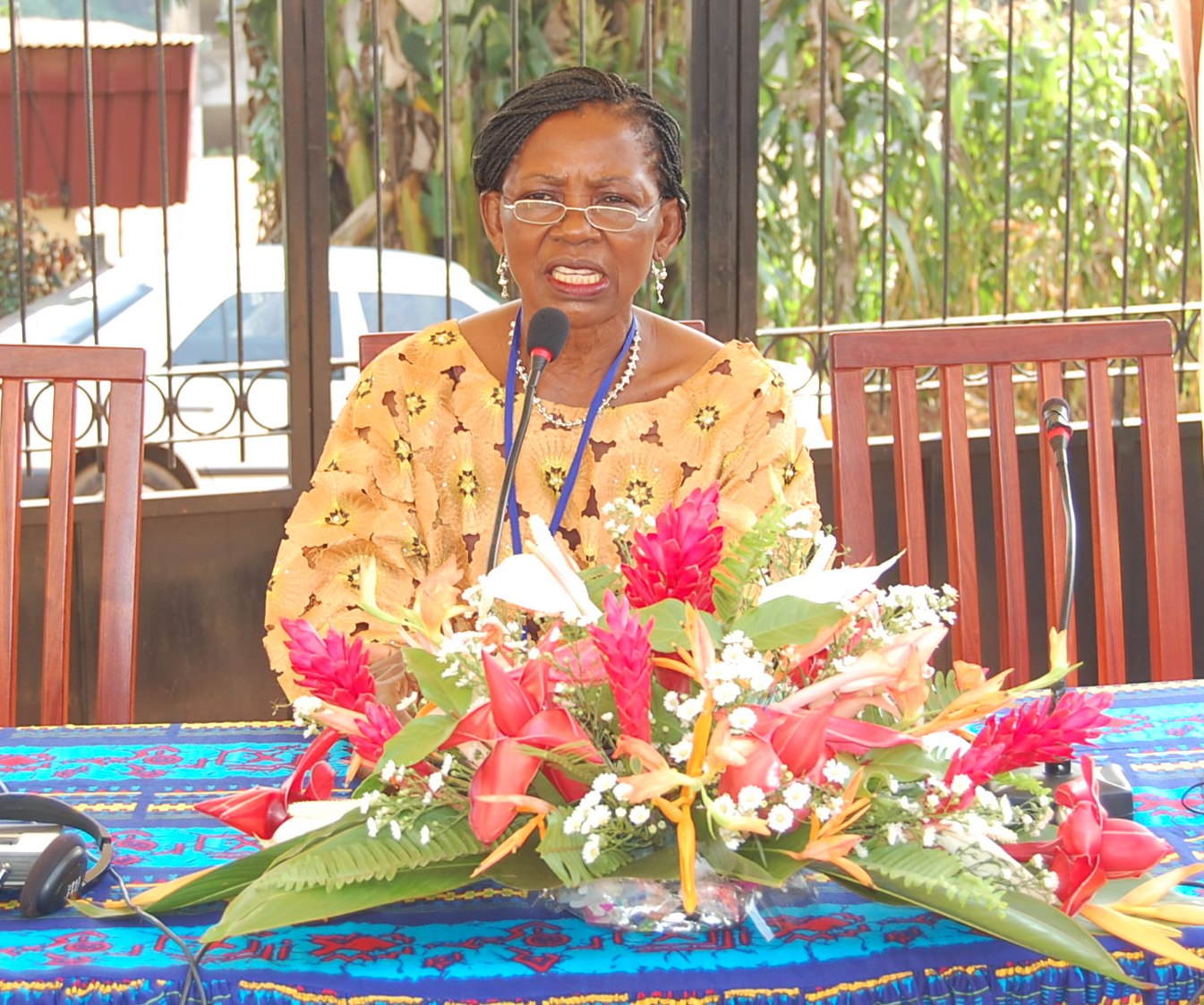 A representative of the National Spiritual Assembly of the Baha’is of Cameroon welcomes participants to the conference in her country.