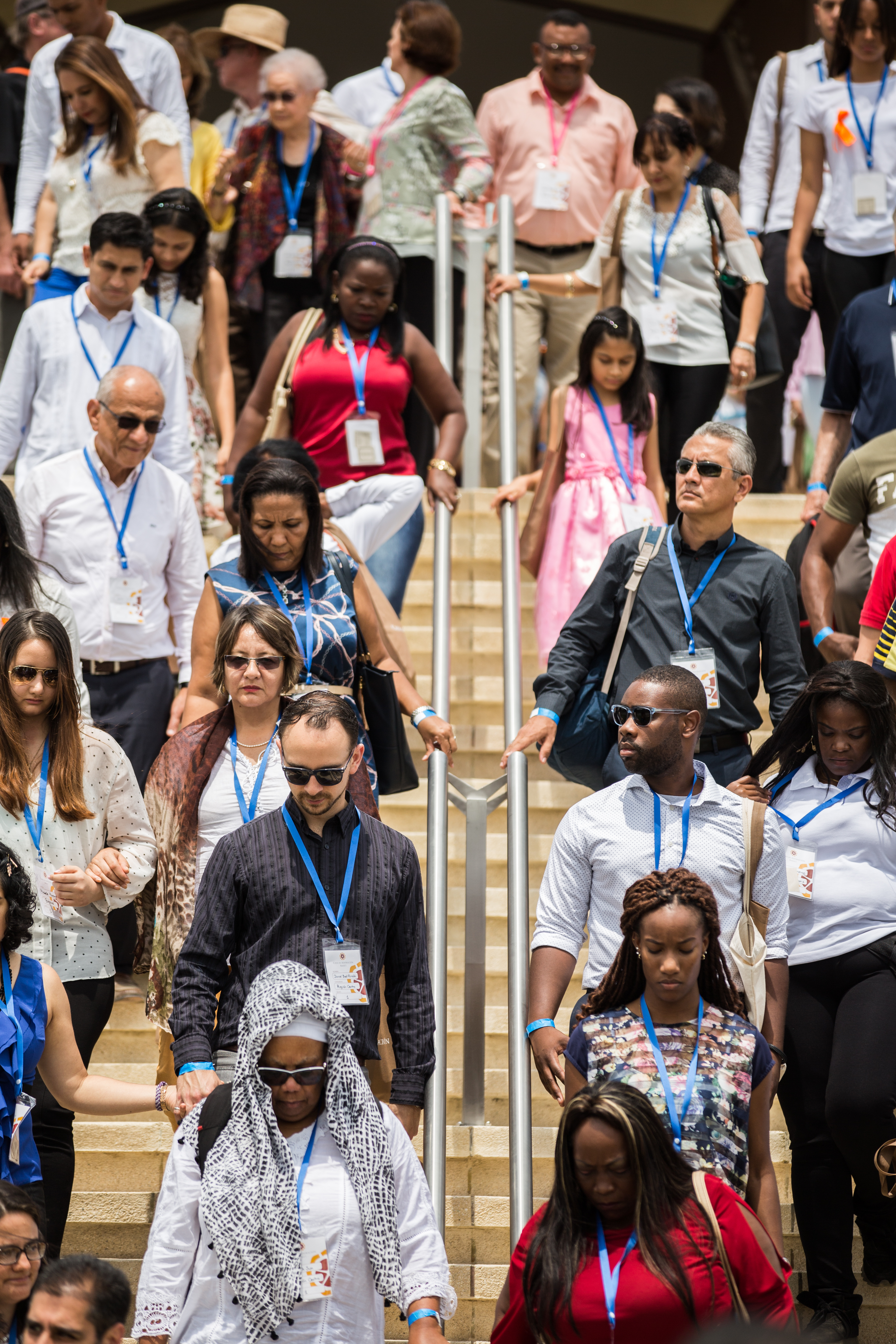 After having visited the Temple, people walk down its stairs to participate in the rest of the inauguration gathering.