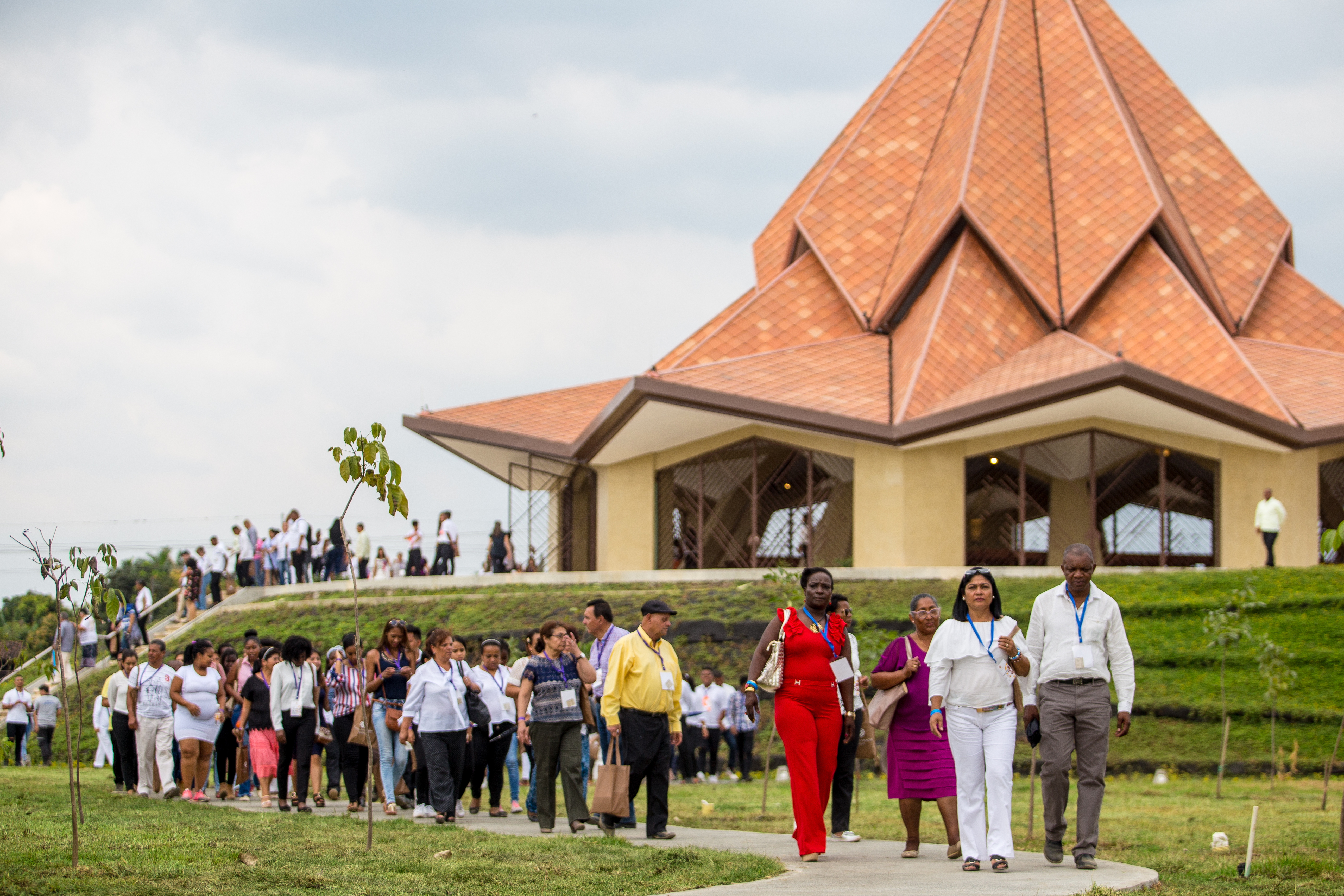 Participants leave the Temple after praying inside for the first time.