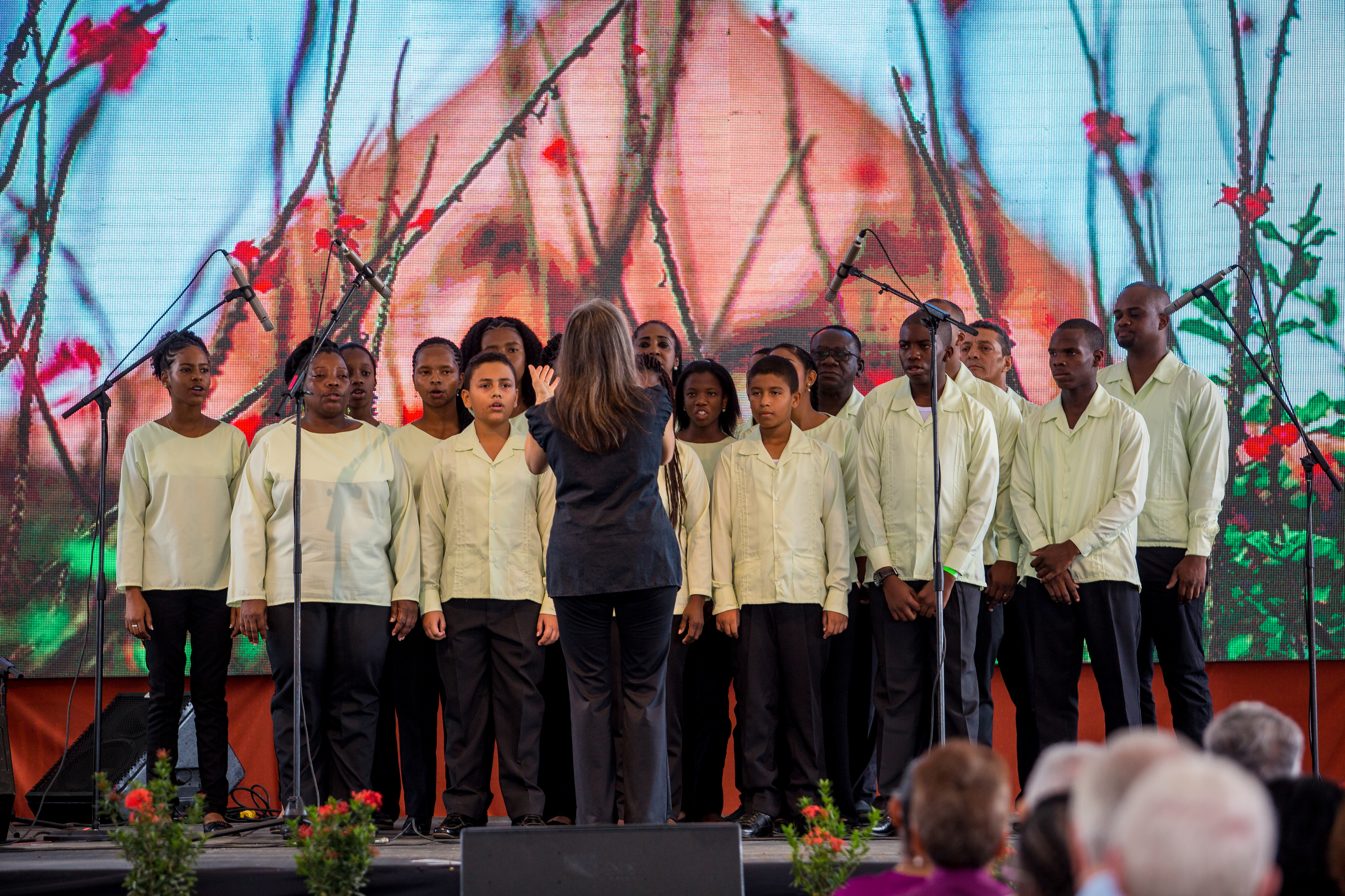 A choir sings during the Temple’s dedication ceremony.