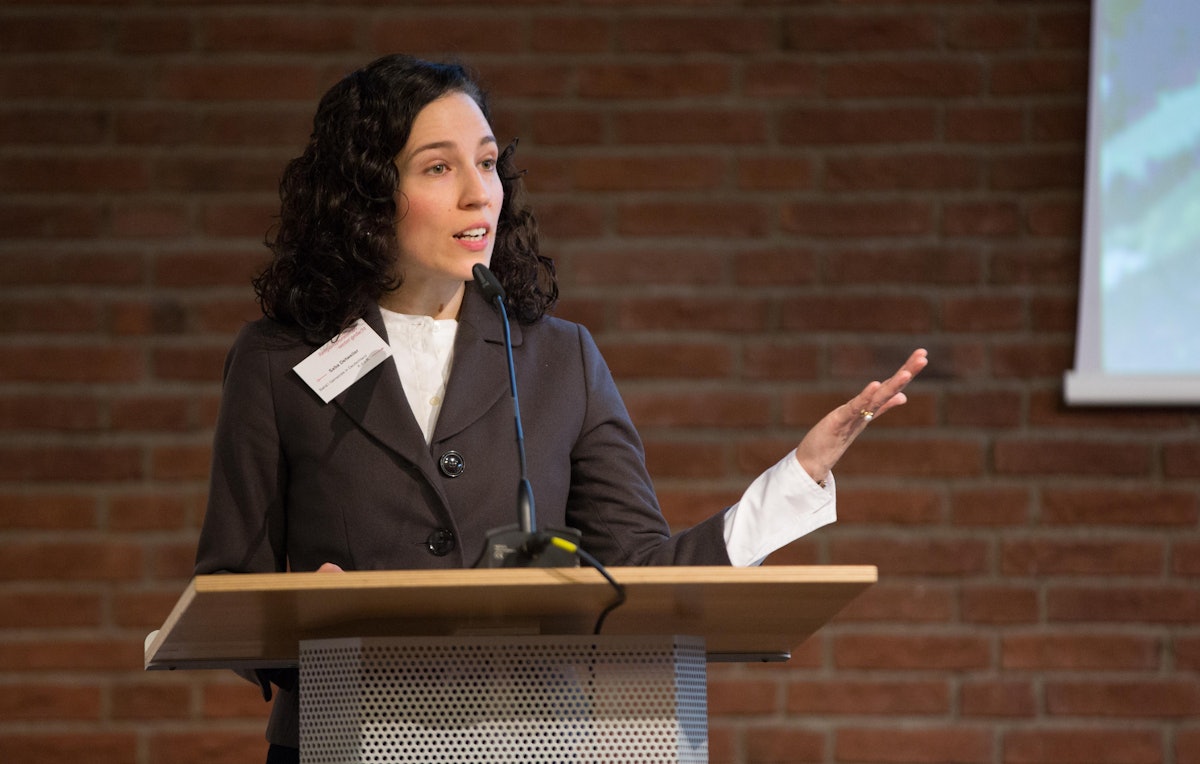 Saba Detweiler, who works with the German Baha’i community’s Office of External Affairs, speaks during an April 2017 gathering held to discuss how religion's constructive contributions to society can be better understood and strengthened.