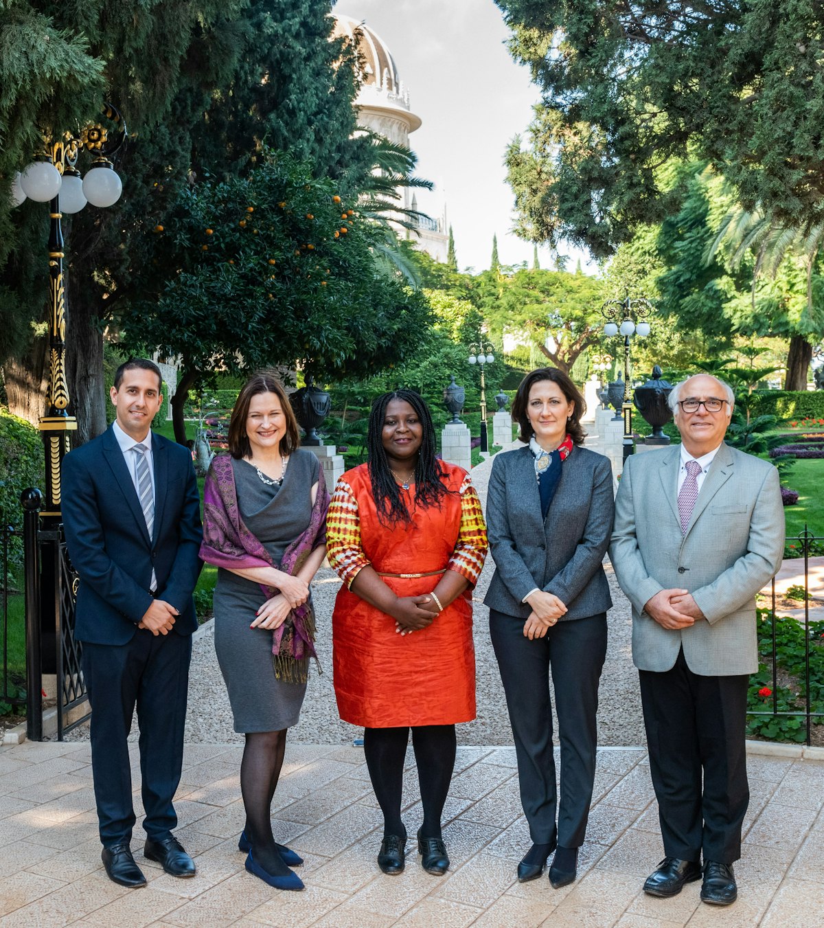 The members of the board of directors of the Baha’i International Development Organization were appointed for a five-year term beginning in November. The directors are (from left) Sina Rahmanian, Lori McLaughlin Noguchi, Maame Brodwemaba Nketsiah, Elisa Caney, and George Soraya. They recently held their first board meeting at the Baha’i World Centre.