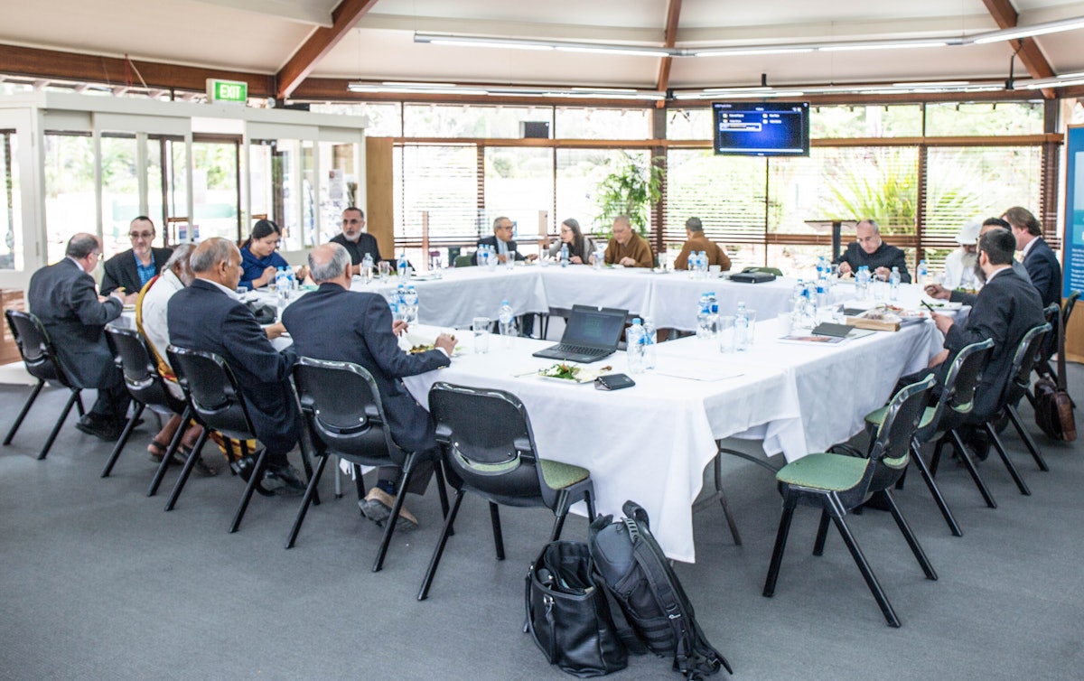 Participants in the September 2017 Religious Leaders Forum prepare for their discussion on social cohesion, hosted on the grounds of the Baha’i House of Worship in Sydney. The Baha’i community has participated in these forums for several years.