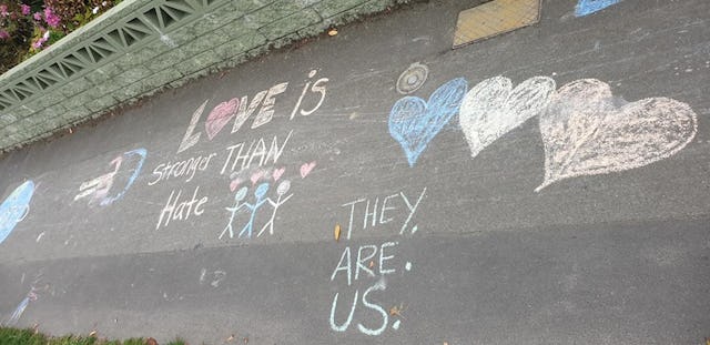 This photo shows some of the hopeful and loving messages in the street art.