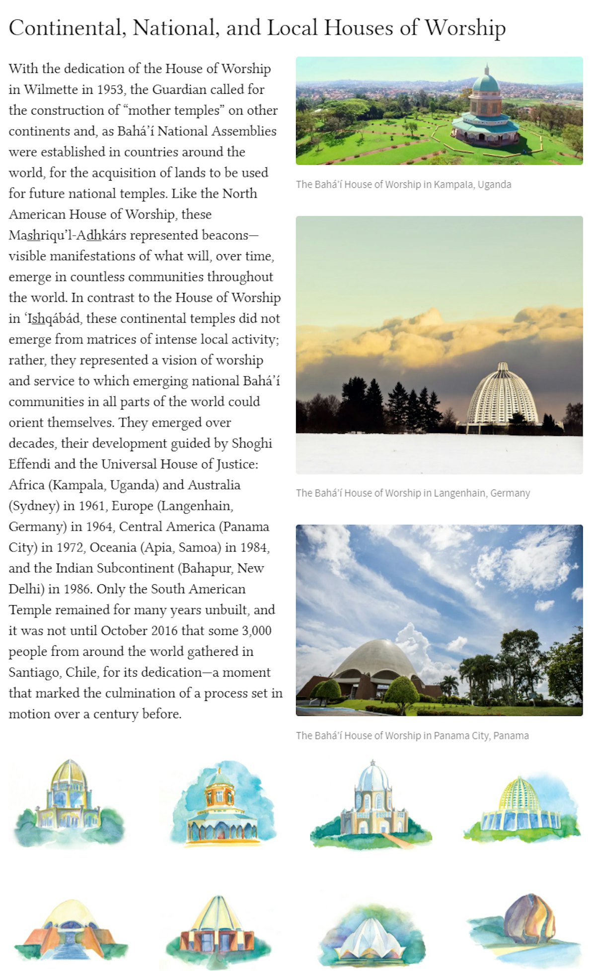 This screenshot shows a selection of an article about Baha’i Houses of Worship.