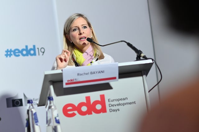 Rachel Bayani, the Representative of the Brussels Office of the Baha’i International Community moderated the discussed titled, “What’s religion got to do with it?”. (Credit: EDD Brussels)