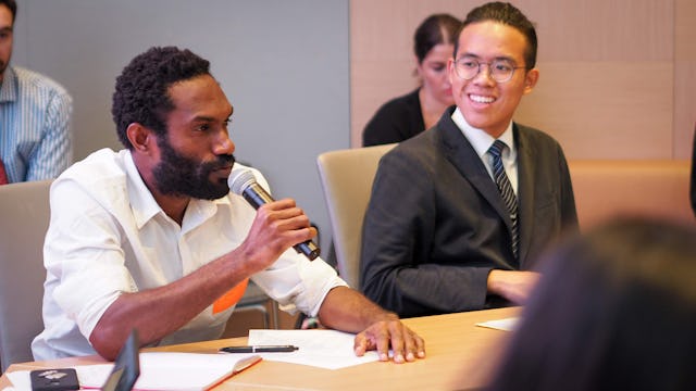 Willy Missack, who works with Oxfam in Vanuatu, shares his country’s experience in connecting policymaking to community practices, explaining that meaningful policies come when the government and civil society organizations work together.