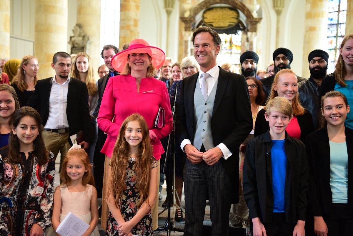 Prime Minister of the Netherlands Mark Rutte (right) and mayor of The Hague Pauline Krikke (left) attended Prince’s Day opening event organized annually by the country’s faith communities.