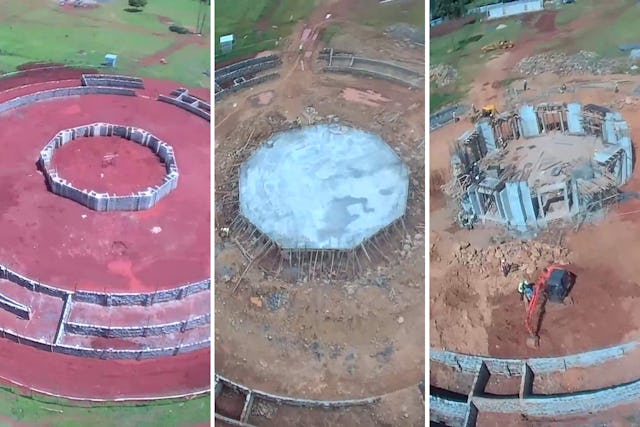 Aerial images of the construction progress over time