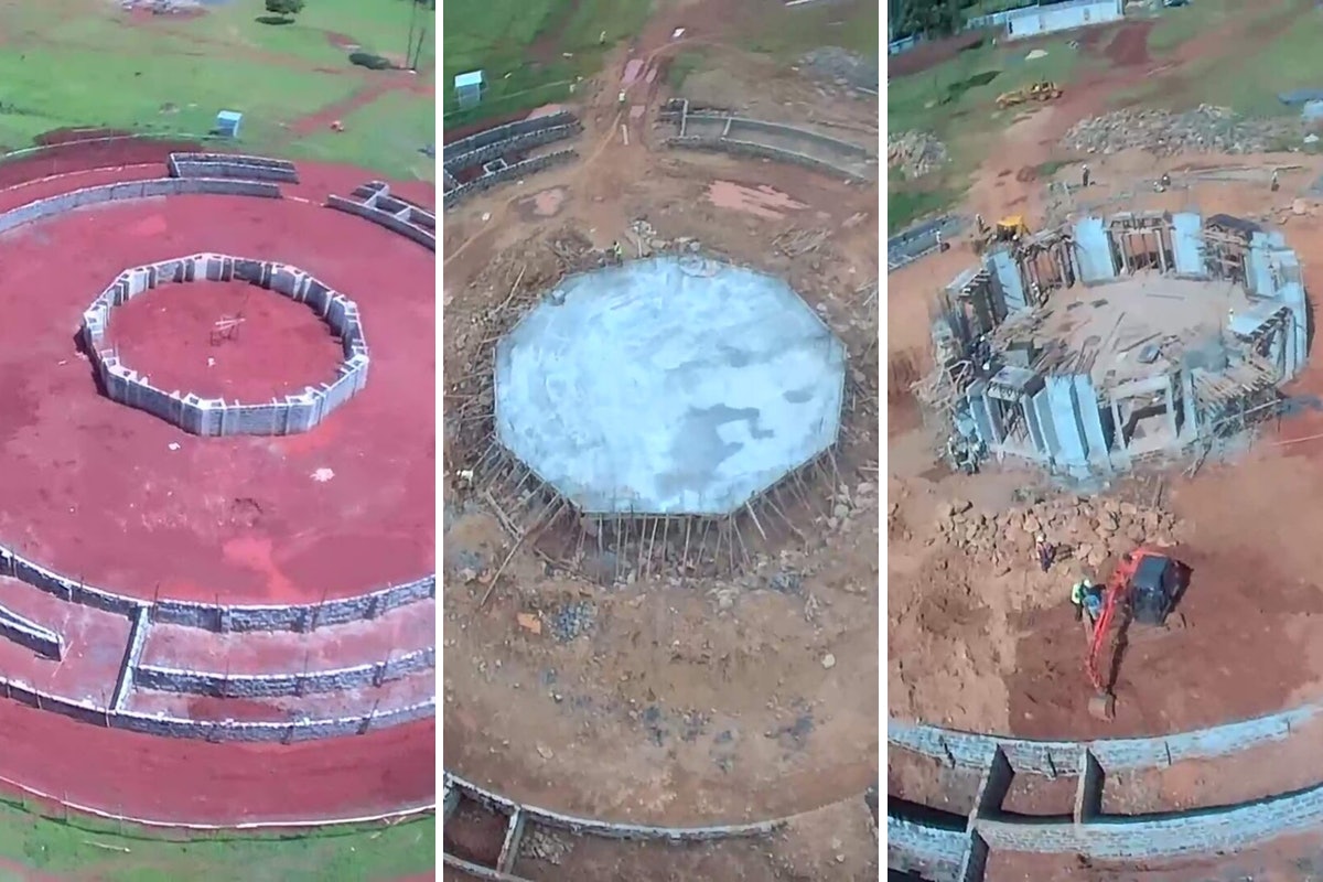 Imágenes aéreas del progreso de las obras conforme pasa el tiempo
