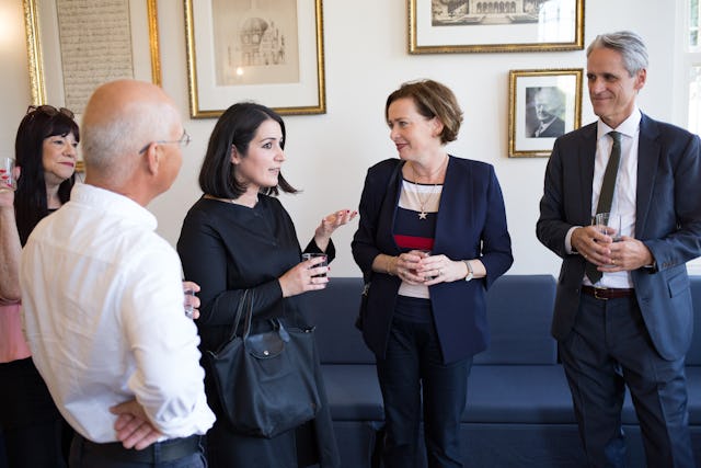 Haifa Mayor Einat Kalisch-Rotem, second from right, also attended today’s reception that included a visit to the Shrine of the Bab and the Haifa Pilgrim House.