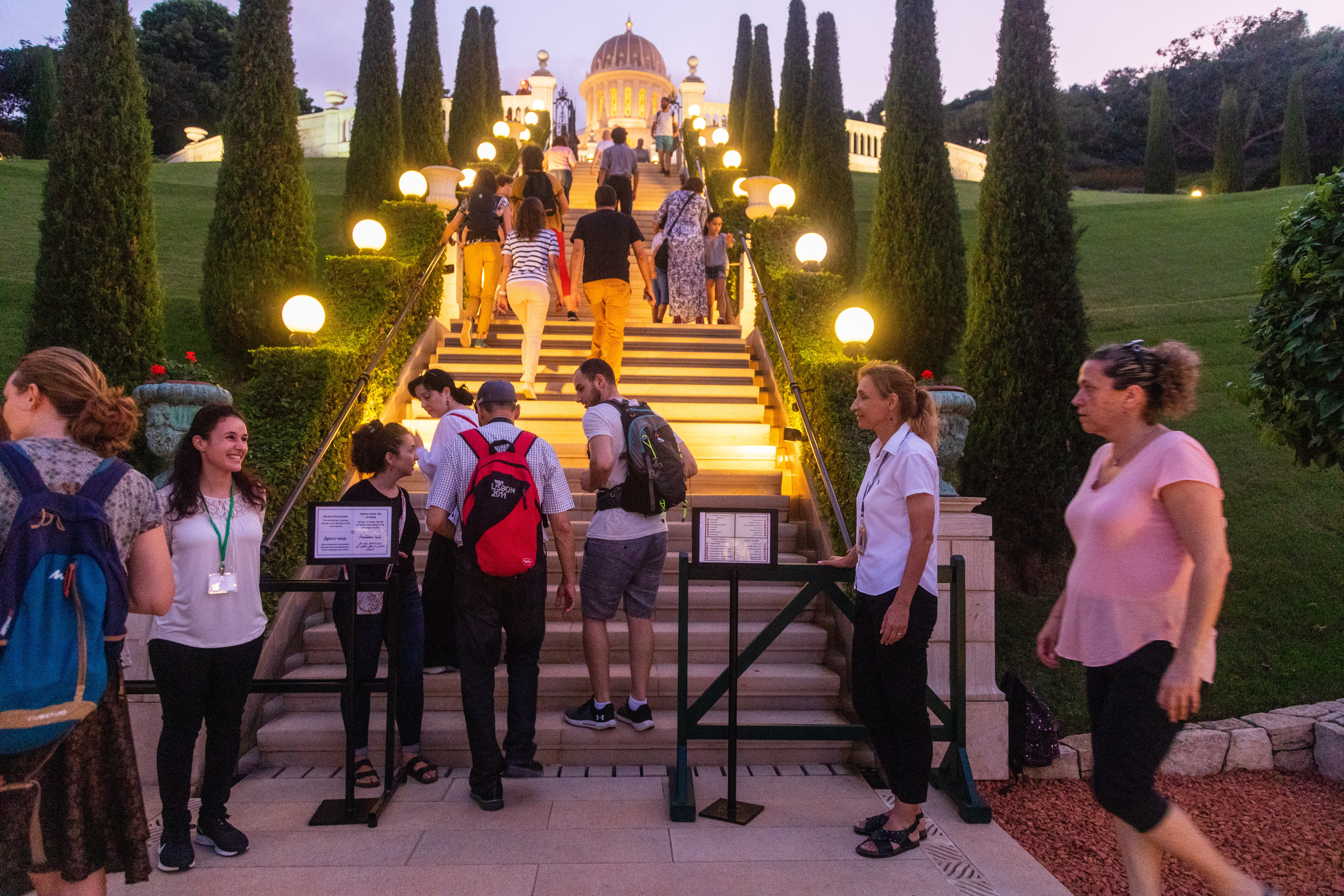 Many visitors entered the gardens and enjoyed the walk up the terraces toward the Shrine.