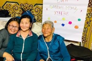 Participants at an extended family celebration in Yesunbulag, Mongolia