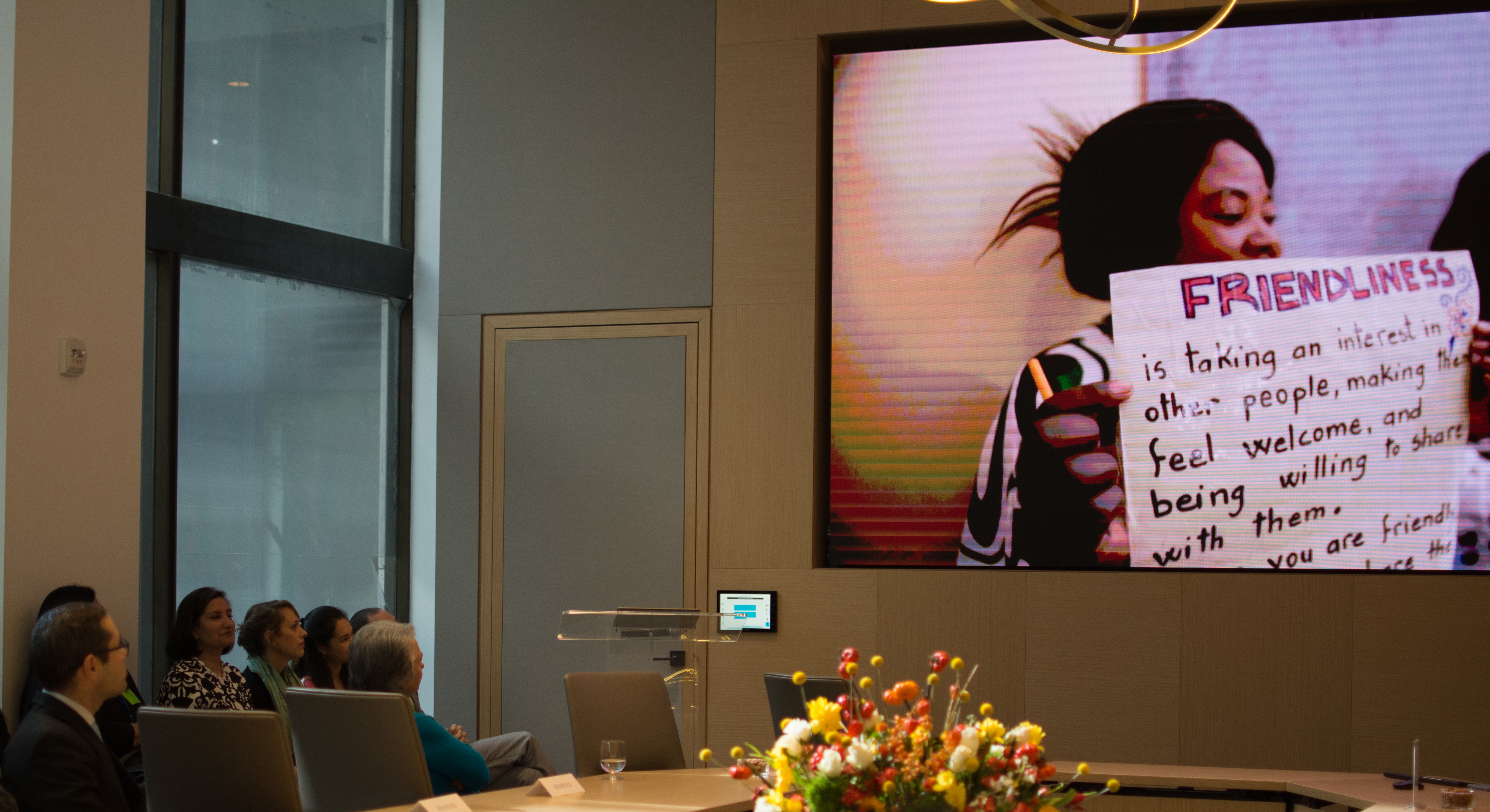 Dignitaries, representatives of international organizations, and other attendees of the bicentenary celebration at the BIC office in New York City watched the film Dawn of the Light.