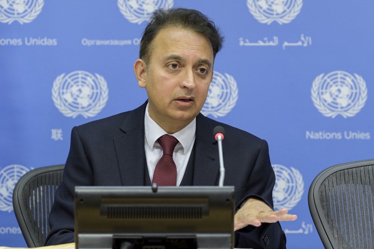 Javaid Rehman, Special Rapporteur on the situation of human rights in Iran, speaks with journalists in October. (UN Photo/Manuel Elias)