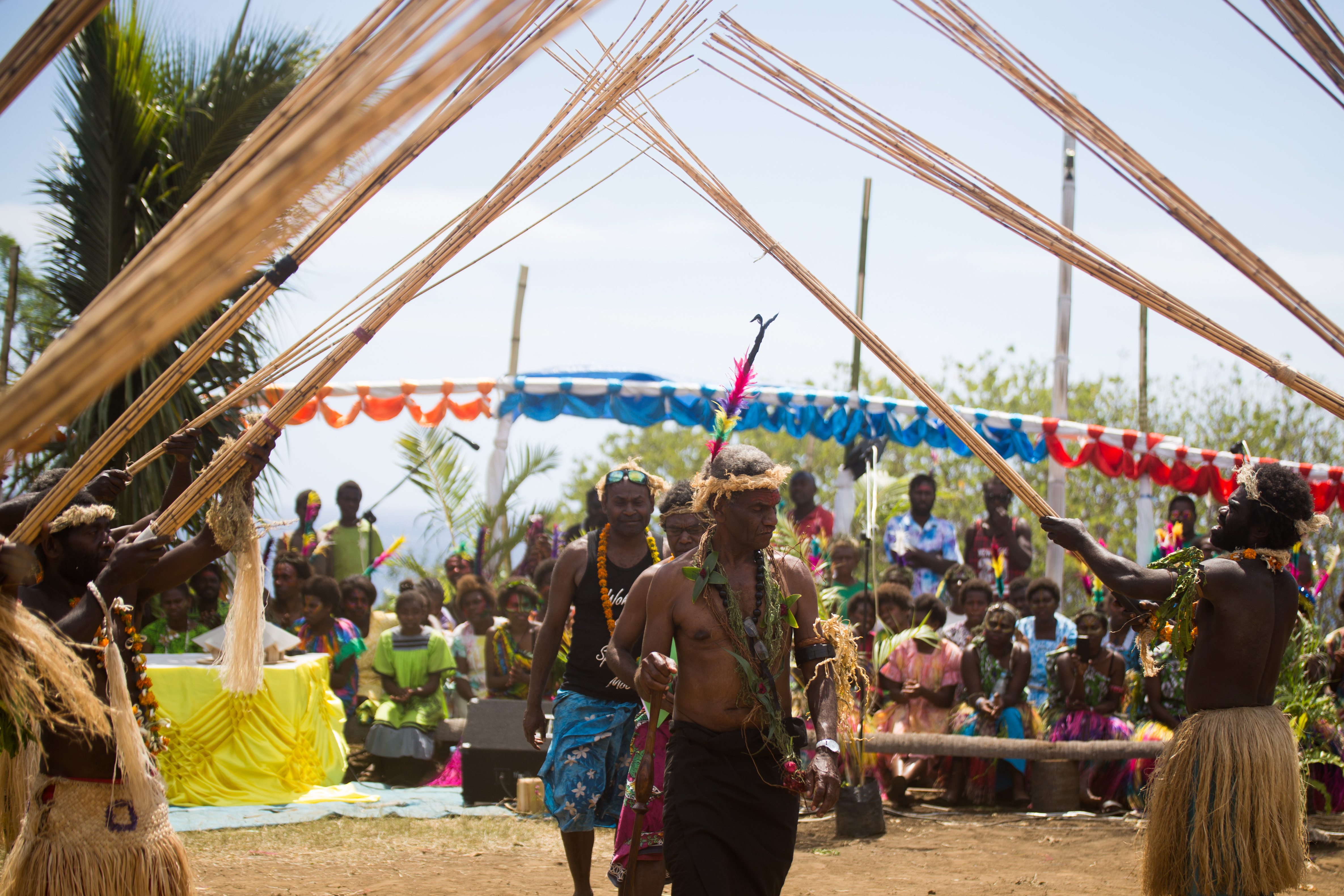 Chief Willie Lop, president of Nikoletan Island Council of Chief for Tanna, arrives at the groundbreaking ceremony.