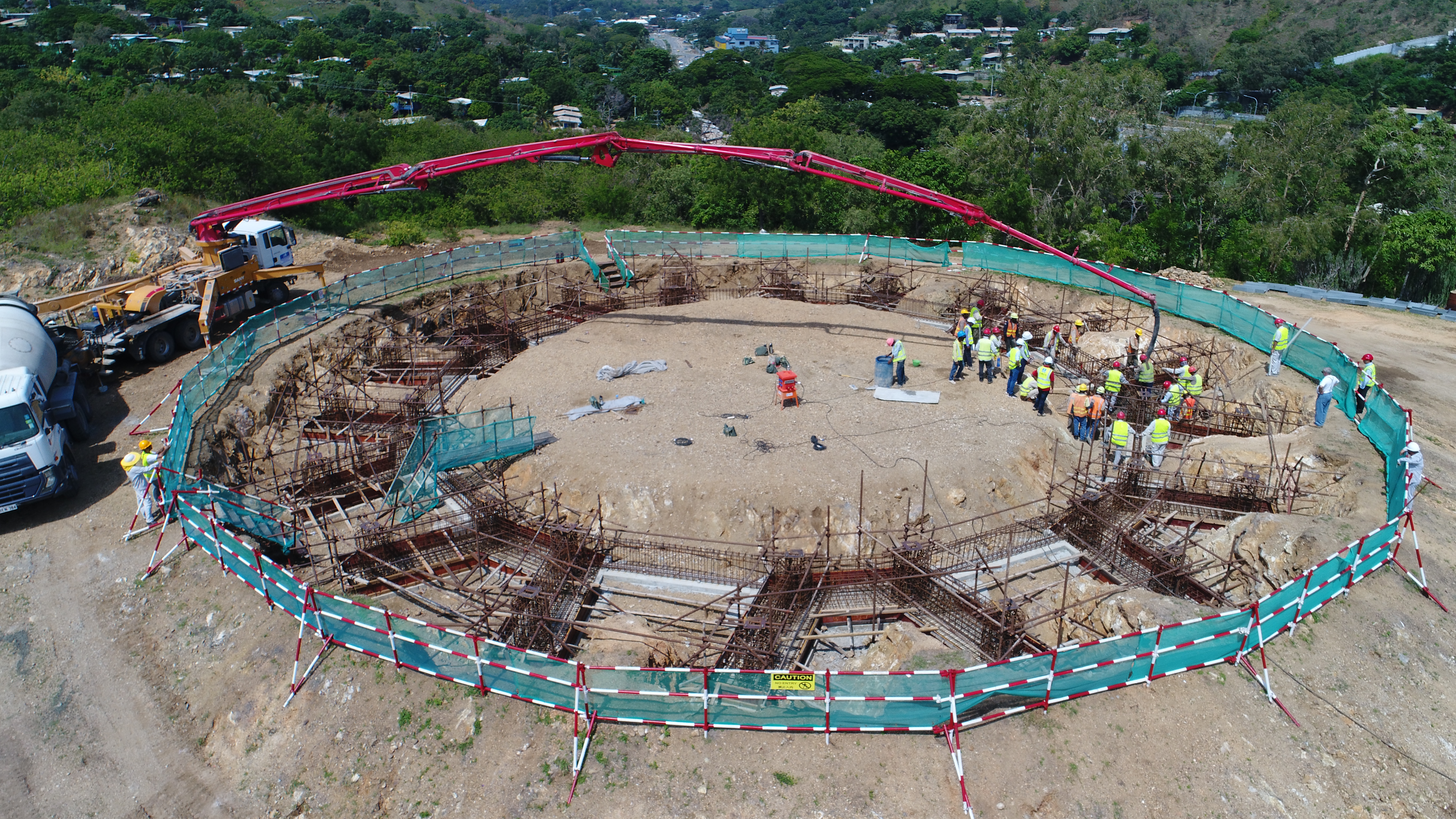 The Temple site as crews pour concrete for its foundation