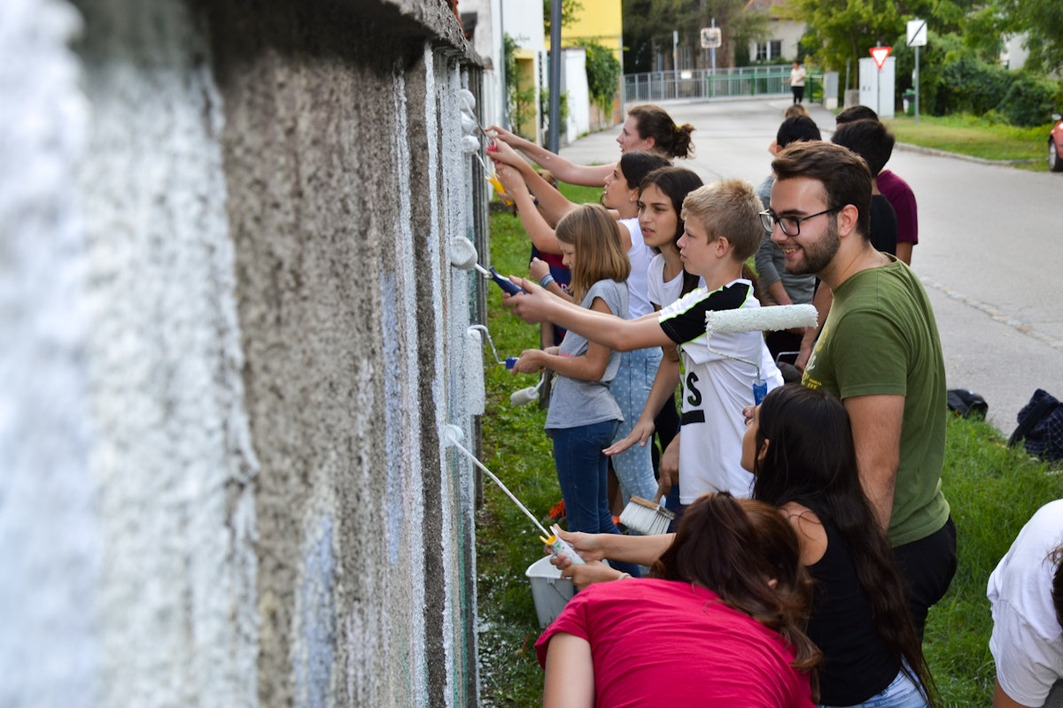 A service project in Ebreichsdorf, Austria, undertaken by a group of youth during the bicentenary period.