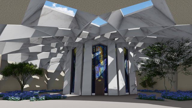 Design concept for the Shrine of ‘Abdu’l-Baha, displaying the front entrance of the Shrine.