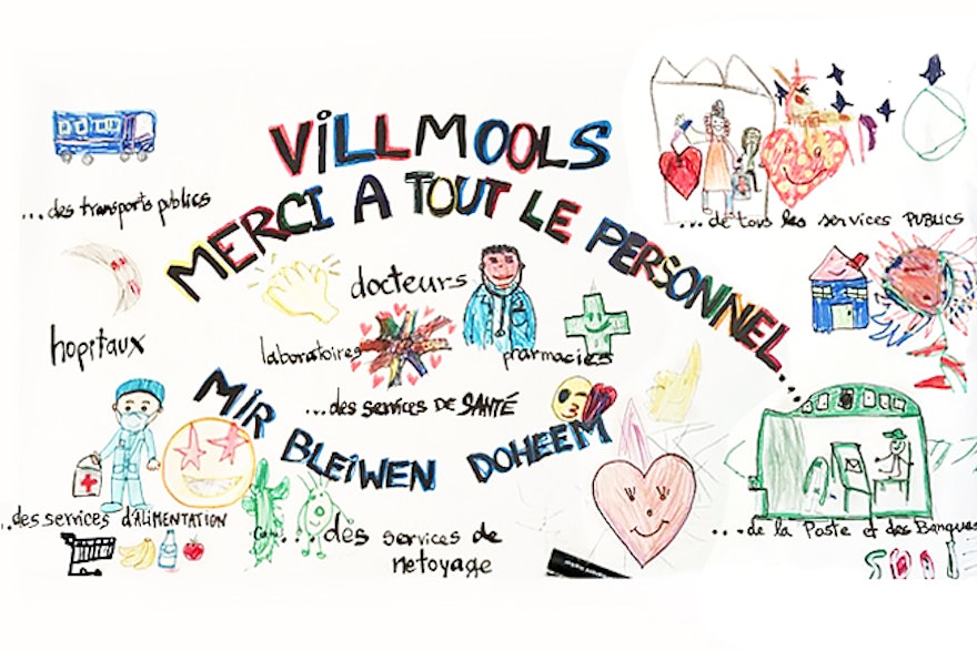 Children participating in moral education classes offered by the Bahá’ís of Luxembourg made cards and drawings to bring joy to health workers and others carrying out essential services during the health crisis.