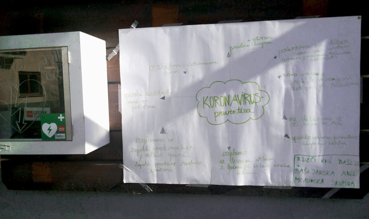 A group of youth in Bašelj, Slovenia, took steps to mitigate the spread of the coronavirus disease (COVID-19), creating an informative poster sharing the steps each individual could take to prevent the transmission of the disease, and displayed it prominently in a public place.
