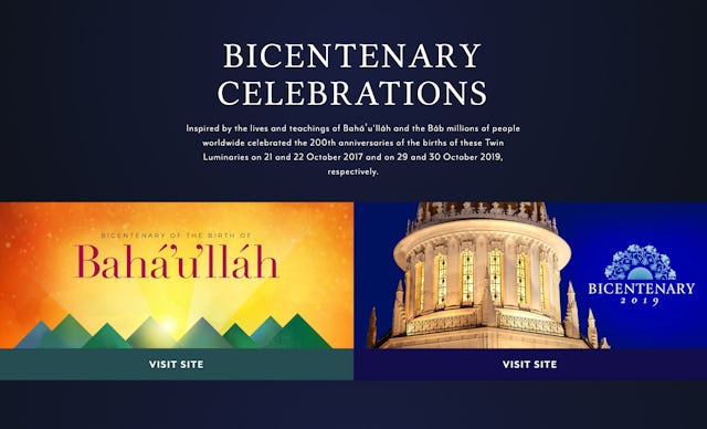 Las páginas web del bicentenario representan un testimonio permanente de cómo los bahá'ís junto a muchos de sus compatriotas de todo el mundo conmemoraron los aniversarios del bicentenario del nacimiento de Bahá'u'lláh y del Báb en 2017 y 2019.