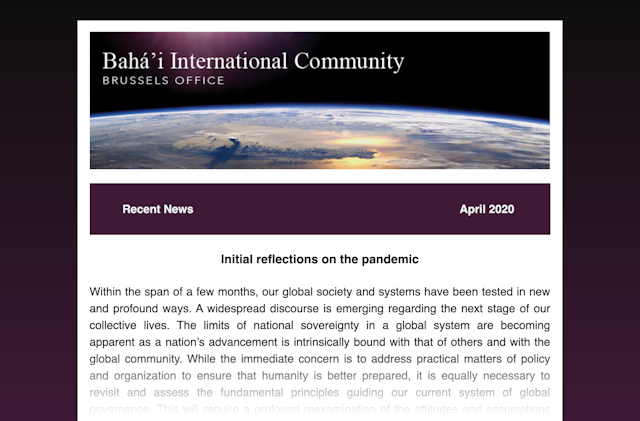 The Brussels Office of the Baha’i International Community (BIC) has launched a quarterly newsletter to share more widely insights emerging from its efforts to contribute to contemporary discourses in Europe.