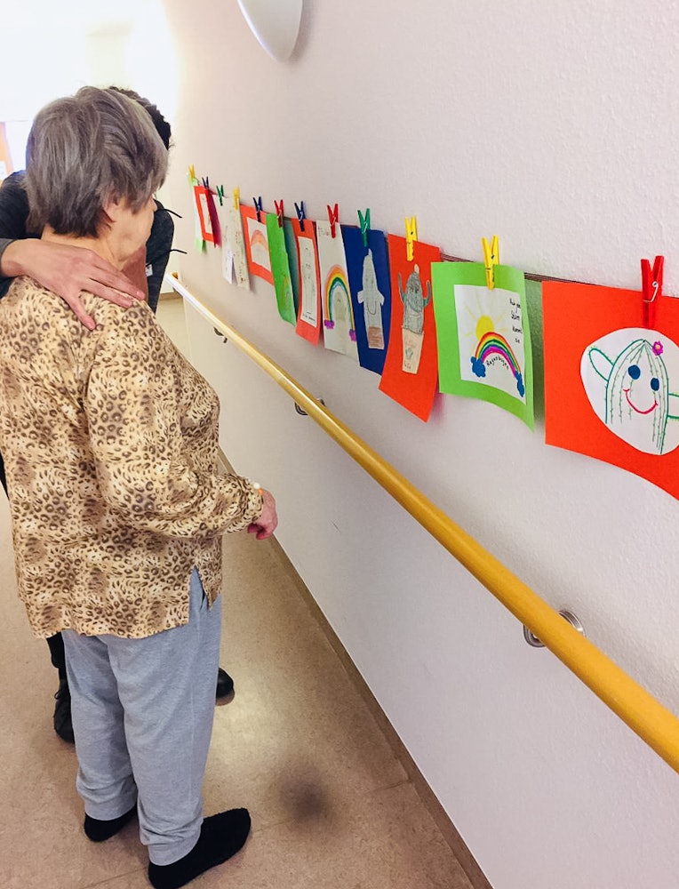 Children in Berlin, Germany, who participate in Baha’i education classes, have made drawings on the theme of hope for the residents of a home for the elderly